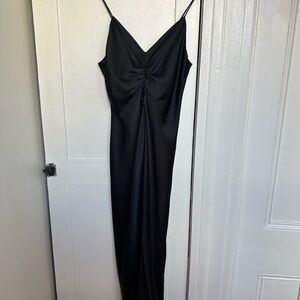 Zara Black Ruched Slip Dress Spaghetti Strap Cocktail
